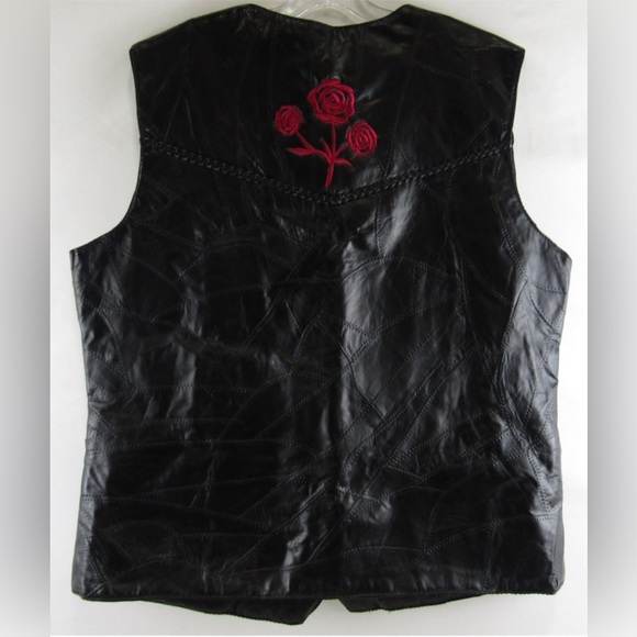 LIVE-RIDE-ROCK Women’s Buffalo Leather Embroidered Roses Moto Vest 4X GUC - Picture 4 of 11